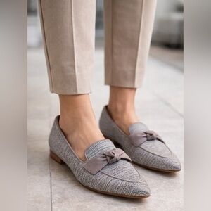 Alex Marie Loafers Women 8M Gray Fabric Leather Bow Slip On Flats Office Comfort